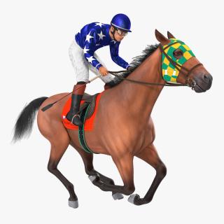 3D Gallop Bay Racing Horse with Jokey Fur model