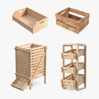 3D model Wooden Vegetable Racks Collection 3