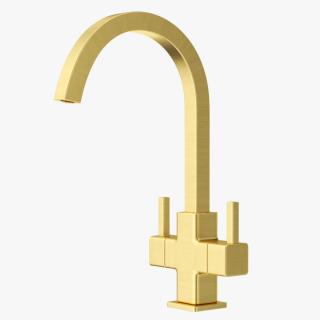 3D model Monobloc Angular Dual Lever Kitchen Tap Brass