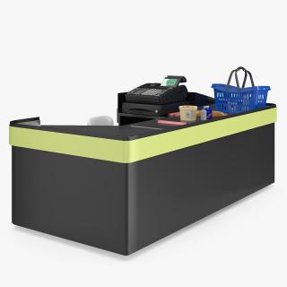 3D Retail Checkout with Groceries and Divider Bar