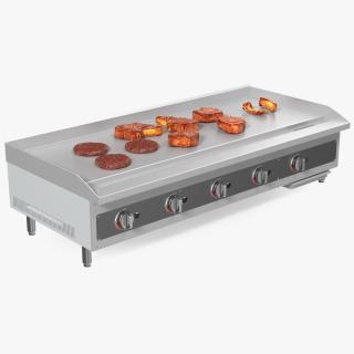 Large Flat Top Gas Countertop Griddle with Meat 3D