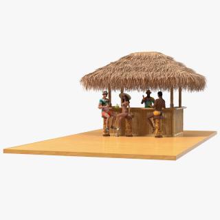 3D Barman and People at Tiki Bar Rigged