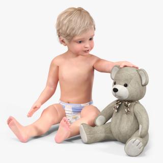 Kid Playing with Teddy Bear 3D