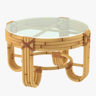 3D model Round Bamboo Coffee Table with Glass Top