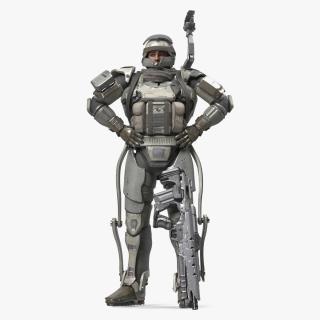 3D Soldier in Futuristic Exoskeleton Idle Pose model