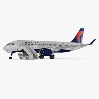 Airbus Delta with Passenger Boarding Stairs Car Rigged 3D model