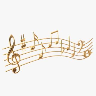 Golden Music Notes Waves 3D model