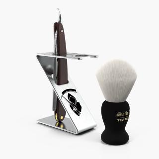 Folding Razor Badger Shaving Brush Wooden Set Fur 3D model