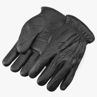 3D Mens Full Grain Black Leather Gloves