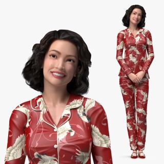 Asian Woman in Satin Pajama 3D