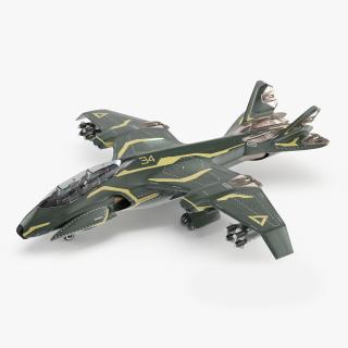 3D model Sci Fi Green Military Fighter Jet Rigged