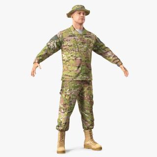 3D US Army Soldier T-Pose Fur