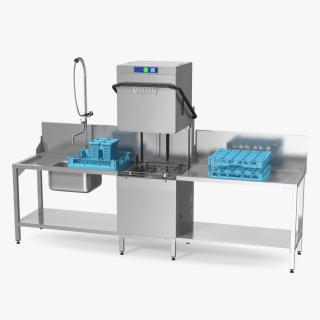 3D model Dishwasher Hobart with Unloading Table Rigged