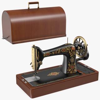 Vintage Sewing Machine with Wooden Case 3D model