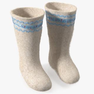 Warm White Felt Boots With Embroidery Fur(1) 3D model