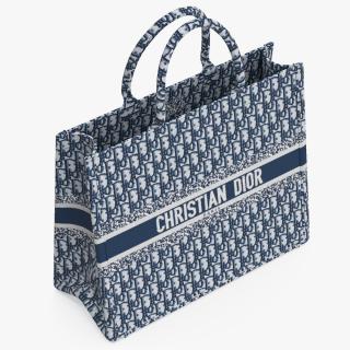 Dior Embroidery Book Tote Bag Navy Blue 3D model