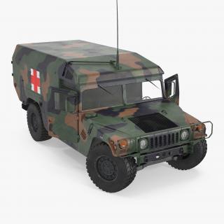 3D model Mini Ambulance Military Car HMMWV m996 Rigged Camo