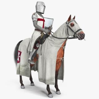 3D model Crusader Horse Armor Dirty with Rider in the Saddle Fur