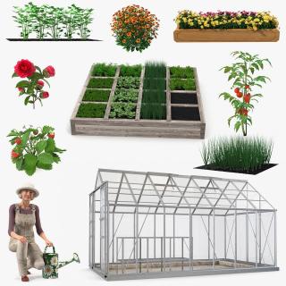 3D Gardening Lady with Greenhouse Collection