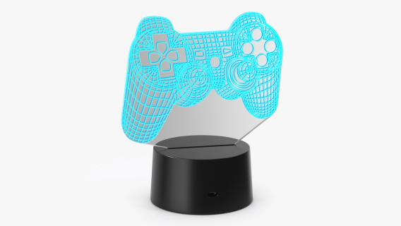 3D Gamepad Shape LED Hologram Night Light Blue model