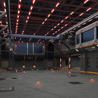 3D Sci Fi Hangar Interior Red Lights model