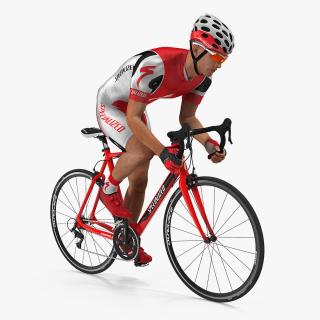 3D Cyclist Athlete in Red Suit on Bicycle model