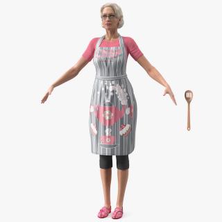 Elderly Woman in Kitchen Apron T Pose 3D