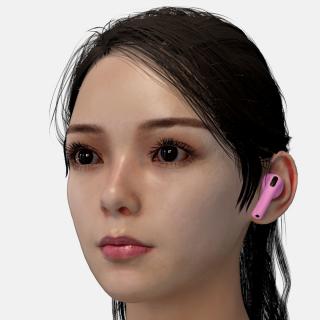 3D Female Head with Pink Wireless Earbuds model