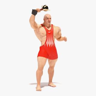 3D Bodybuilder and Trophy Cup in Reebok Red Singlet model