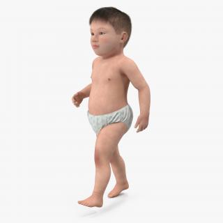 3D Asian Baby Boy Walking with Fur