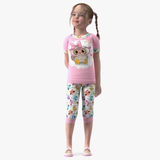 Girl Child Standing Pajamas 3D