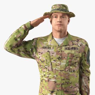 3D US Army Soldier Camo Saluting Fur model