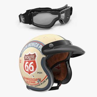 3D Retro Motorcycle Helmet and Goggles Collection