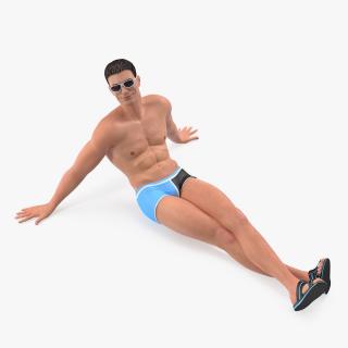 3D Man in Swimwear Sitting Pose model