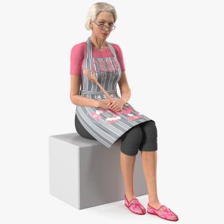 Old Lady wearing Apron Siting Pose 3D model