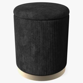 Black Round Fabric Ottoman Stool 3D