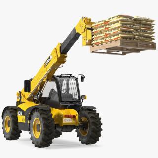 Telescopic Loader With Pallet of Cement Bags 3D model