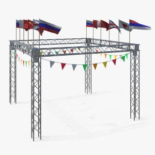 3D Event Truss Structure with International Flags and Bunting model