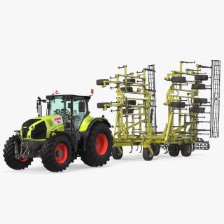 Tractor Claas Axion 800 with Seedbed Cultivator Transportation 3D