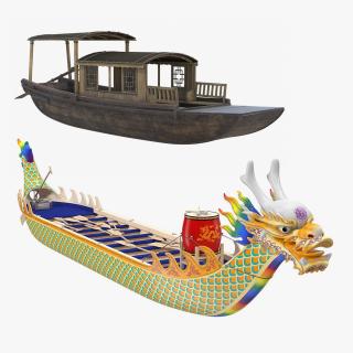 3D model Old Traditional Chinese Boats Collection