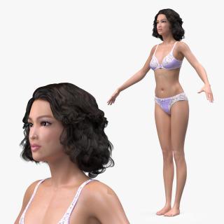 3D model Asian Woman in Lingerie T Pose