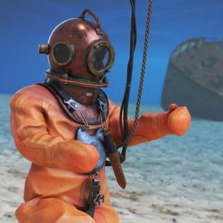 3D Antique Copper Diving Suit Rigged model