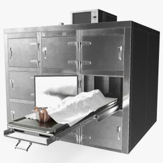 3D Morgue Refrigerator with Covered Female Corpse