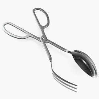 3D model Salad Serving Fork and Spoon Silver