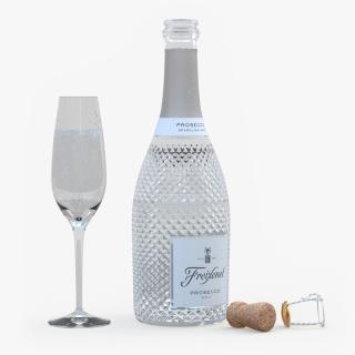 3D Freixenet Prosecco Sparkling Wine and Glass model