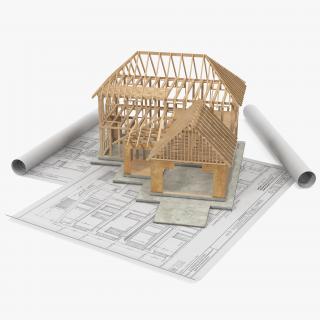 House Construction On Blueprints 3D