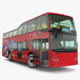 3D Open Air Double Decker Tour Hop Bus Rigged for Cinema 4D