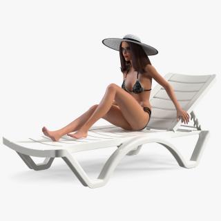 Women in Bikini Lying on Chaise Lounge Rigged for Cinema 4D 3D model