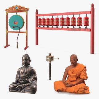 3D model Buddhist Monk with Prayer Wheels Collection 4