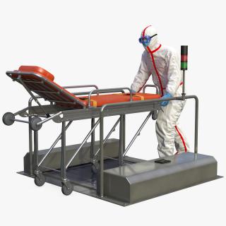 3D Protective Suit with Hospital Bed Gurney on Automatic Sole Cleaner